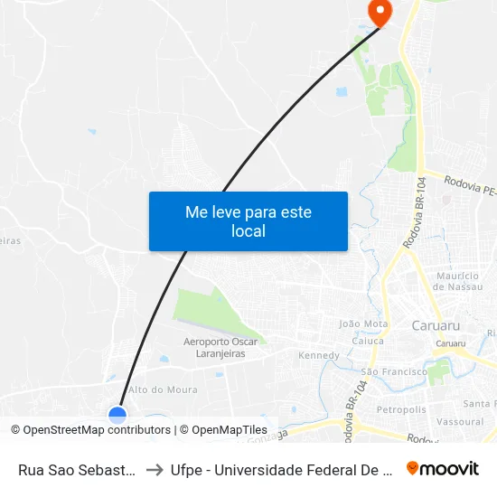 Rua Sao Sebastiao 304 to Ufpe - Universidade Federal De Pernambuco map