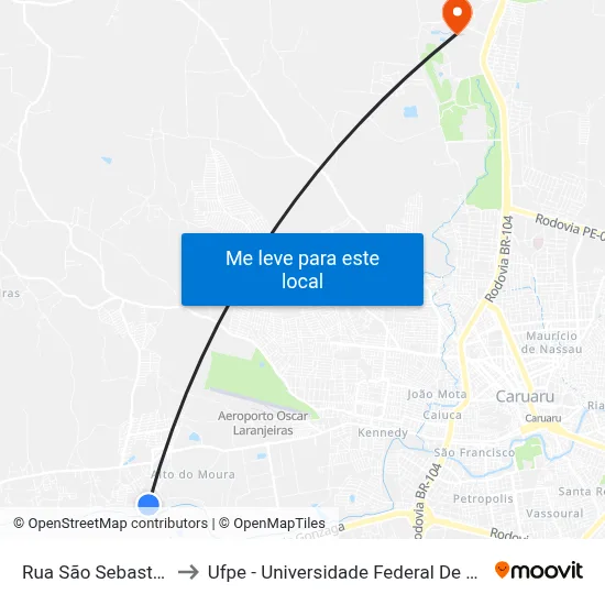 Rua São Sebastião 220 to Ufpe - Universidade Federal De Pernambuco map