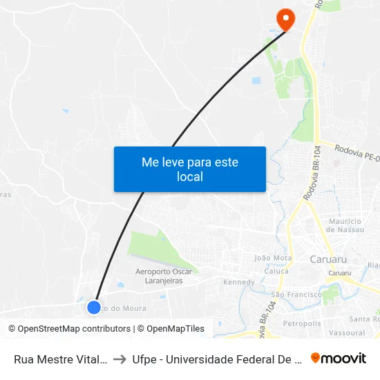 Rua Mestre Vitalino 321 to Ufpe - Universidade Federal De Pernambuco map