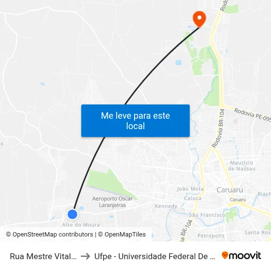 Rua Mestre Vitalino 610 to Ufpe - Universidade Federal De Pernambuco map