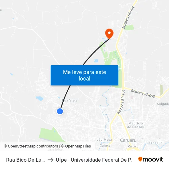 Rua Bico-De-Lacre 20 to Ufpe - Universidade Federal De Pernambuco map