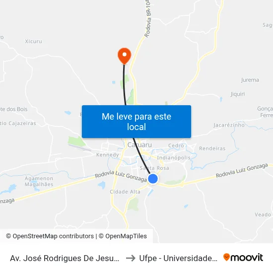 Av. José Rodrigues De Jesus | Hospital Da Mulher Do Agreste to Ufpe - Universidade Federal De Pernambuco map