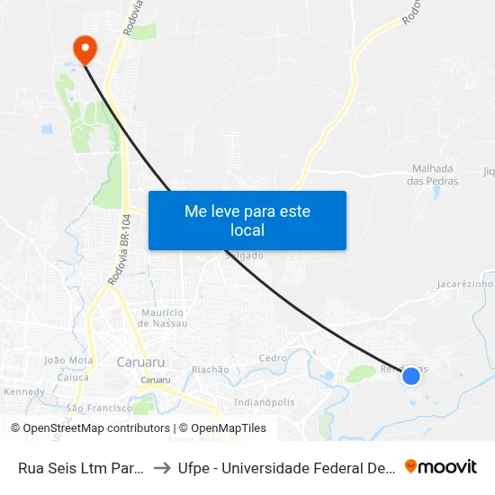 Rua Seis Ltm Paraiso 150 to Ufpe - Universidade Federal De Pernambuco map