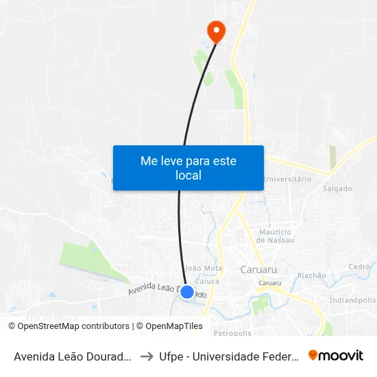 Avenida Leão Dourado, S/N - Caruaru to Ufpe - Universidade Federal De Pernambuco map
