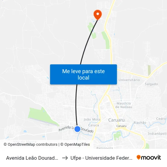 Avenida Leão Dourado, S/N - Caruaru to Ufpe - Universidade Federal De Pernambuco map