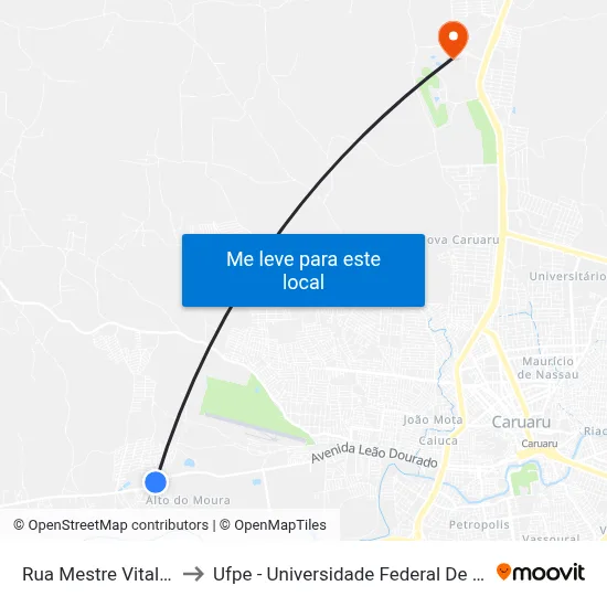Rua Mestre Vitalino, 483 to Ufpe - Universidade Federal De Pernambuco map