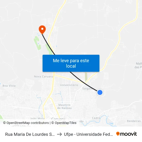 Rua Maria De Lourdes Sampaio Carneiro 12 to Ufpe - Universidade Federal De Pernambuco map