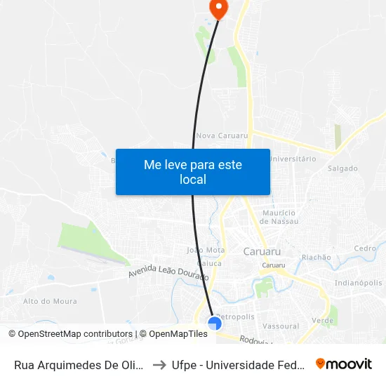 Rua Arquimedes De Oliveira, S/N - Caruaru to Ufpe - Universidade Federal De Pernambuco map