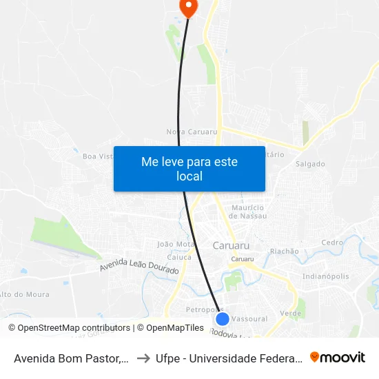 Avenida Bom Pastor, S/N - Caruaru to Ufpe - Universidade Federal De Pernambuco map
