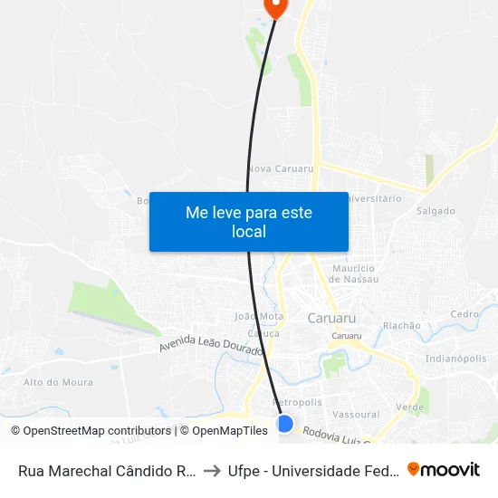 Rua Marechal Cândido Rondon, 280 - Caruaru to Ufpe - Universidade Federal De Pernambuco map