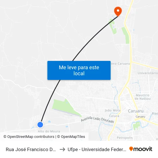 Rua José Francisco De Moura Filho 35 to Ufpe - Universidade Federal De Pernambuco map