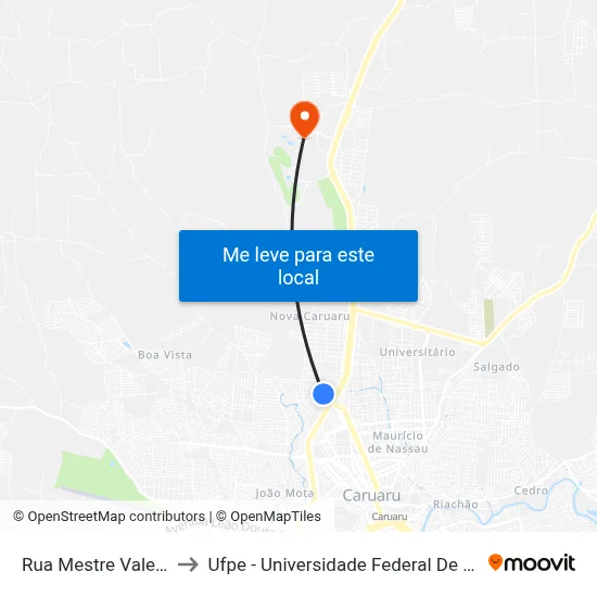 Rua Mestre Valentim 14 to Ufpe - Universidade Federal De Pernambuco map