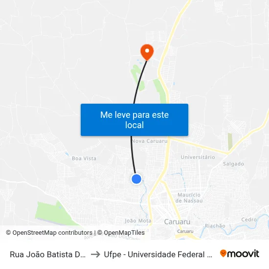 Rua João Batista De Lima 320 to Ufpe - Universidade Federal De Pernambuco map