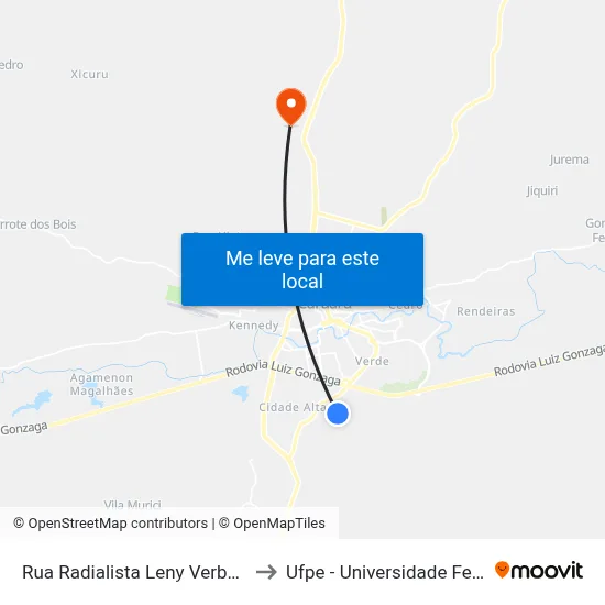 Rua Radialista Leny Verbena Queiroga Barros 204 to Ufpe - Universidade Federal De Pernambuco map