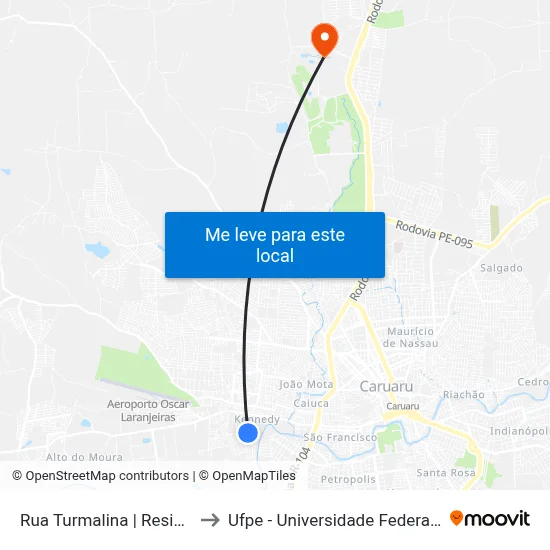 Rua Turmalina | Residencial Ipojuca to Ufpe - Universidade Federal De Pernambuco map