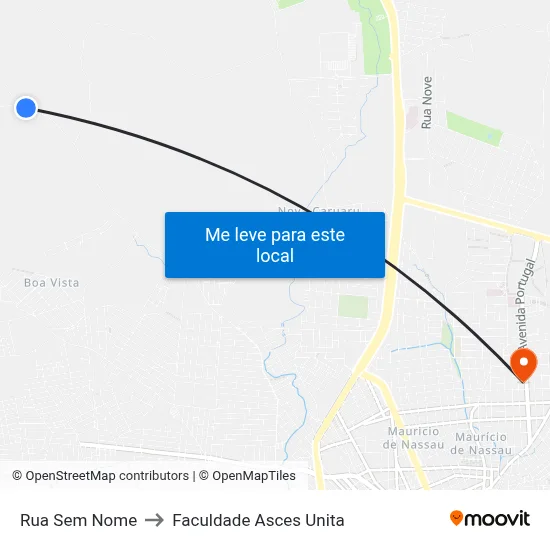 Rua Sem Nome to Faculdade Asces Unita map