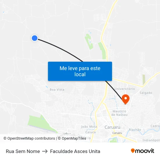 Rua Sem Nome to Faculdade Asces Unita map