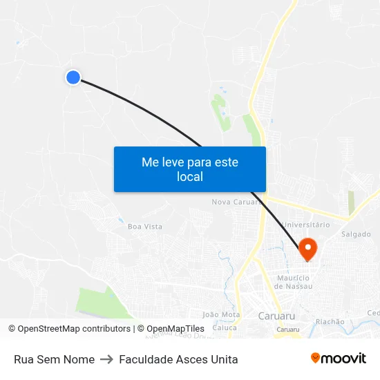 Rua Sem Nome to Faculdade Asces Unita map