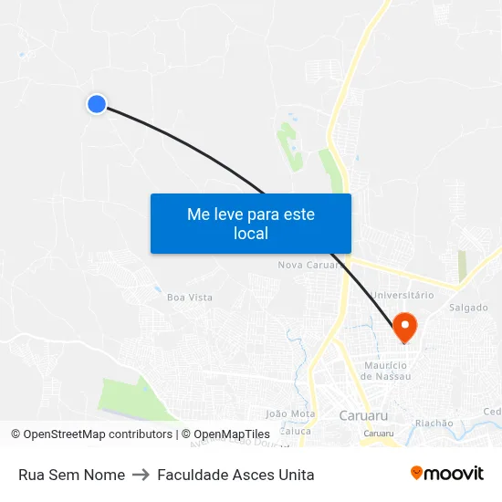 Rua Sem Nome to Faculdade Asces Unita map