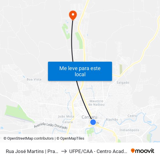 Rua José Martins | Praça José Martins to UFPE / CAA - Centro Acadêmico do Agreste map