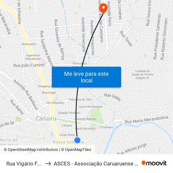 Rua Vigário Freire, 257 to ASCES - Associação Caruaruense de Ensino Superior map