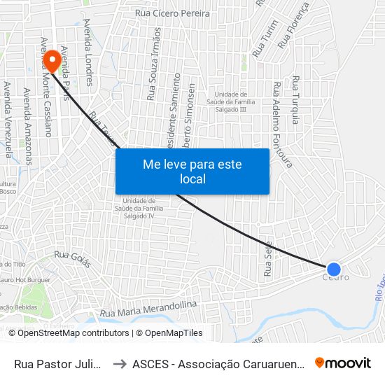 Rua Pastor Julio Leitao, 395 to ASCES - Associação Caruaruense de Ensino Superior map