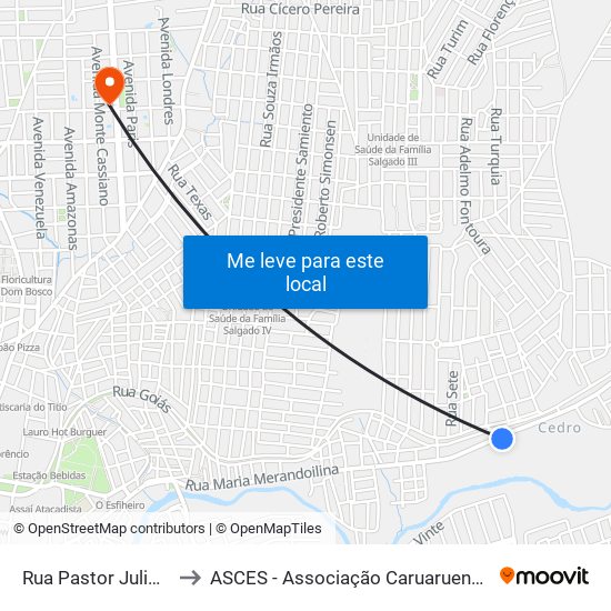 Rua Pastor Julio Leitao, 177 to ASCES - Associação Caruaruense de Ensino Superior map