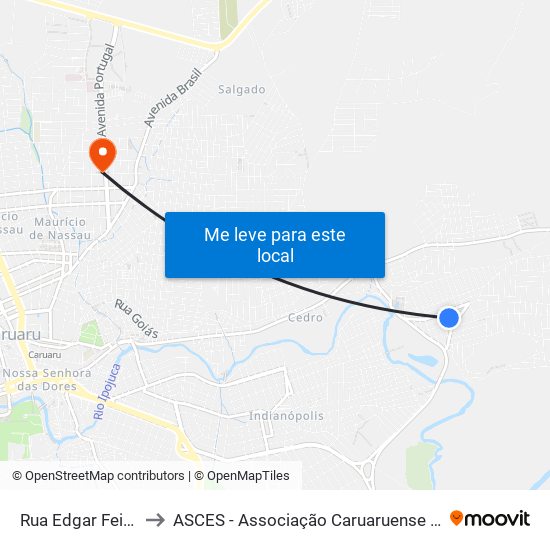 Rua Edgar Feitosa, 206 to ASCES - Associação Caruaruense de Ensino Superior map