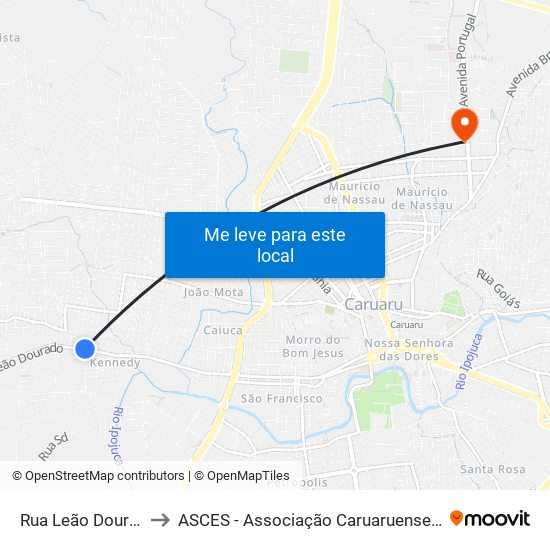 Rua Leão Dourado, 1762 to ASCES - Associação Caruaruense de Ensino Superior map