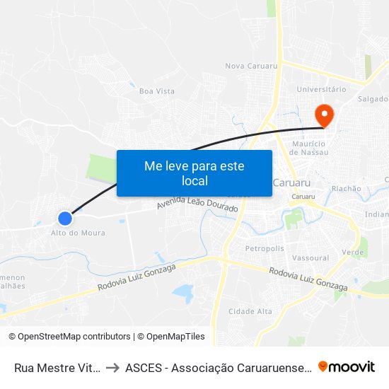 Rua Mestre Vitalino, 610 to ASCES - Associação Caruaruense de Ensino Superior map