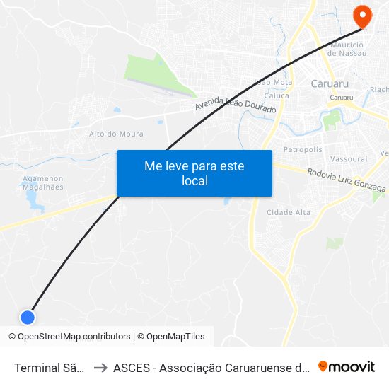 Terminal São Pedro to ASCES - Associação Caruaruense de Ensino Superior map