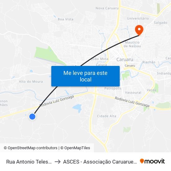 Rua Antonio Teles , 547 - Caruaru to ASCES - Associação Caruaruense de Ensino Superior map