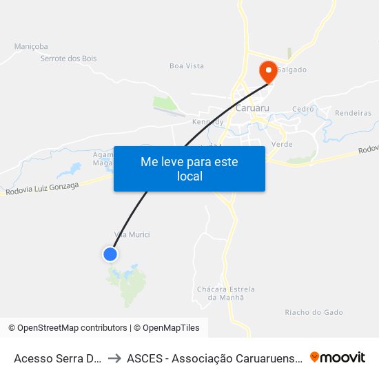 Acesso Serra Dos Cavalos to ASCES - Associação Caruaruense de Ensino Superior map