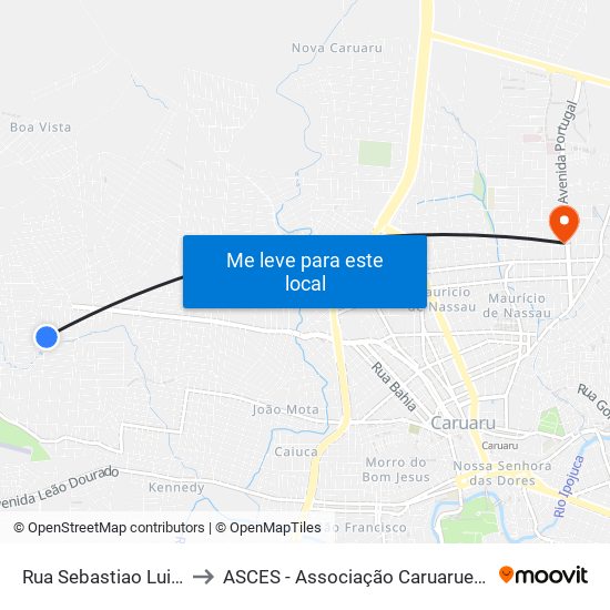 Rua Sebastiao Luiz Da Silva, 345 to ASCES - Associação Caruaruense de Ensino Superior map