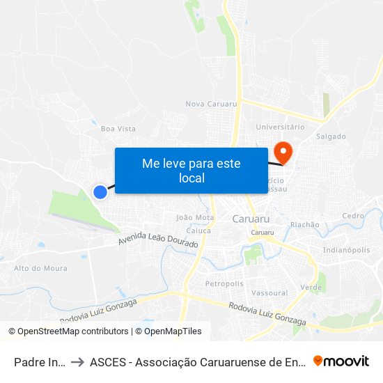 Padre Inácio to ASCES - Associação Caruaruense de Ensino Superior map