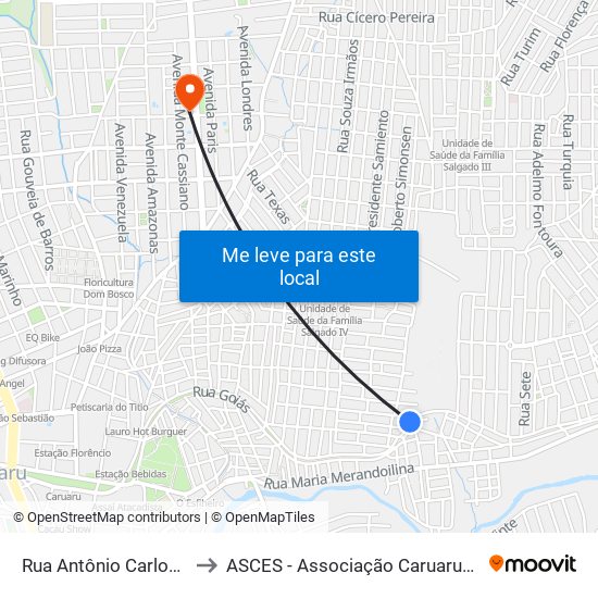 Rua Antônio Carlos De Morais, 453 to ASCES - Associação Caruaruense de Ensino Superior map