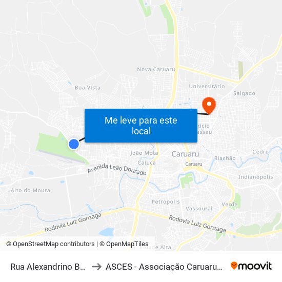 Rua Alexandrino Boa Ventura, 881 to ASCES - Associação Caruaruense de Ensino Superior map