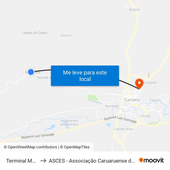 Terminal Maniçoba to ASCES - Associação Caruaruense de Ensino Superior map