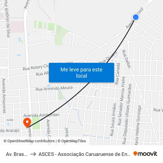 Av. Brasil, 25 to ASCES - Associação Caruaruense de Ensino Superior map