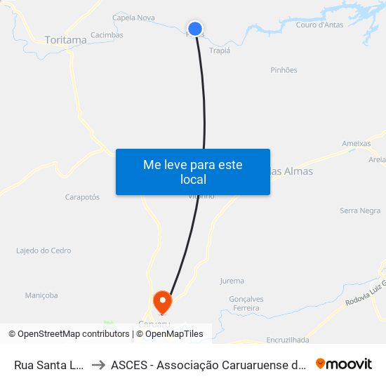 Rua Santa Luzia, 19 to ASCES - Associação Caruaruense de Ensino Superior map