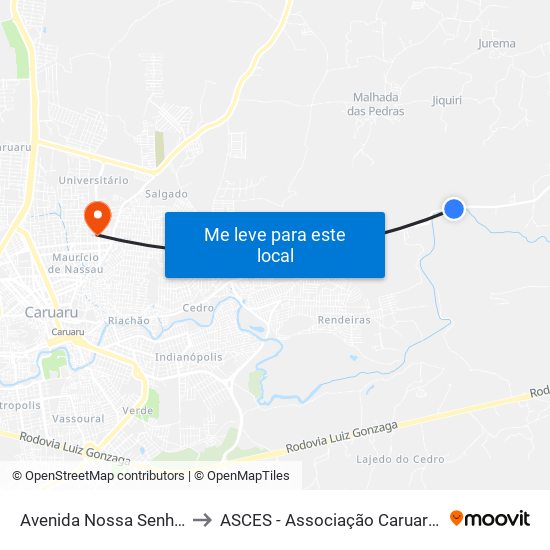 Avenida Nossa Senhora Das Dores, 697 to ASCES - Associação Caruaruense de Ensino Superior map