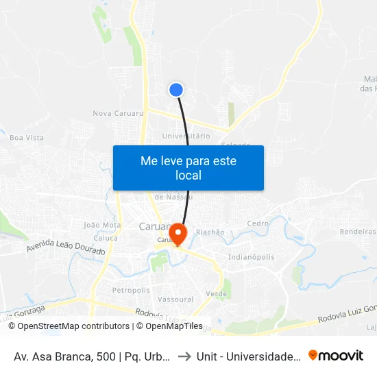 Av. Asa Branca, 500 | Pq. Urbano Das Baraun to Unit - Universidade Tiradentes map