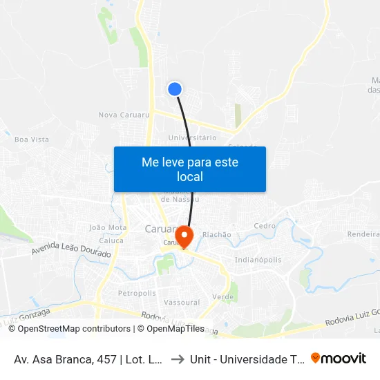 Av. Asa Branca, 457 | Lot. Luiz Gonzaga to Unit - Universidade Tiradentes map