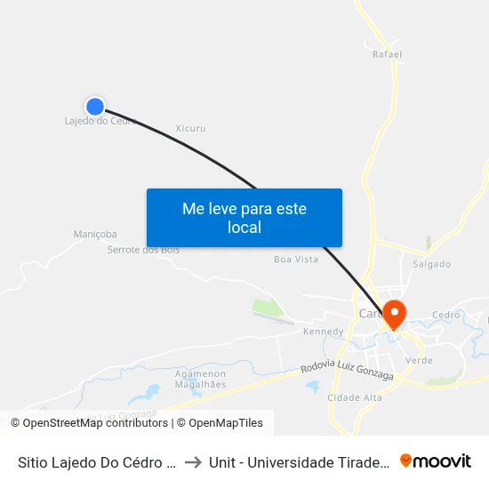 Sitio Lajedo Do Cédro 187 to Unit - Universidade Tiradentes map