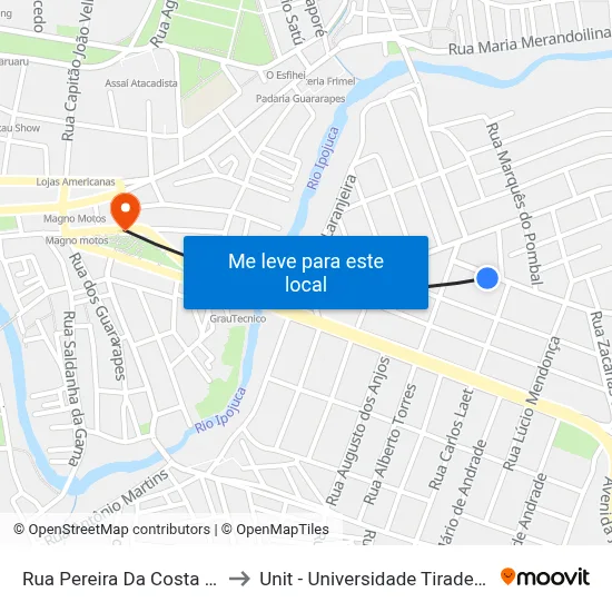 Rua Pereira Da Costa 400 to Unit - Universidade Tiradentes map