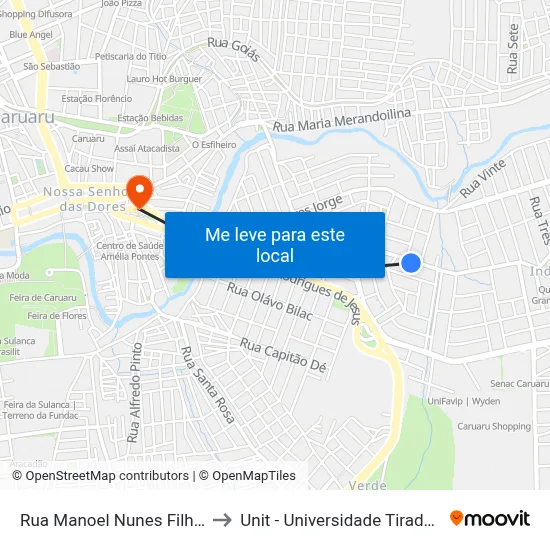 Rua Manoel Nunes Filho 78 to Unit - Universidade Tiradentes map