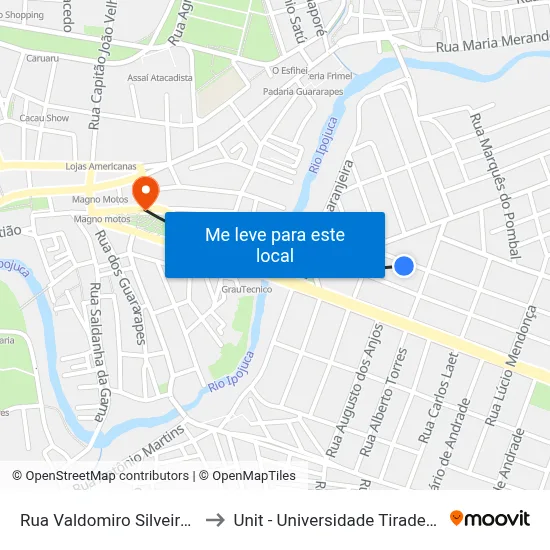 Rua Valdomiro Silveira 88 to Unit - Universidade Tiradentes map