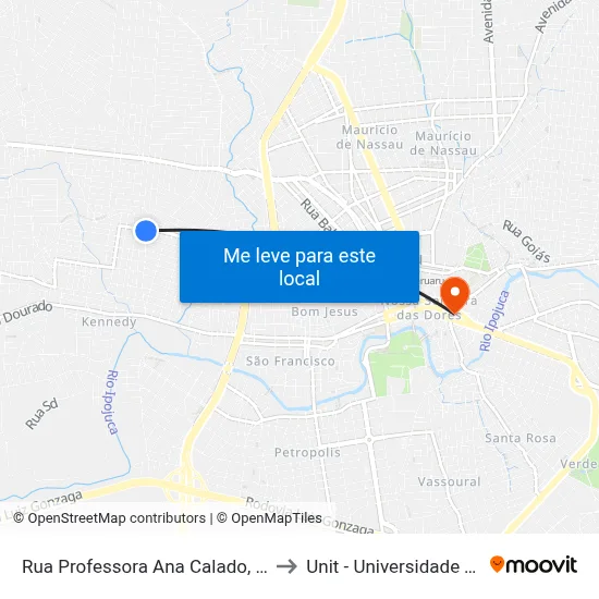 Rua Professora Ana Calado, S/N - Caruaru to Unit - Universidade Tiradentes map