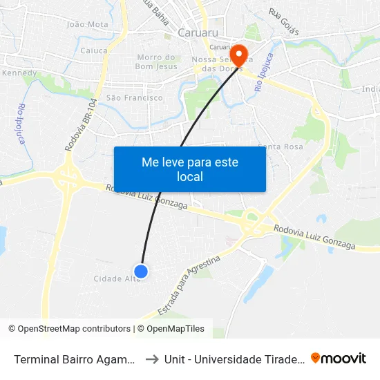 Terminal Bairro Agamenon to Unit - Universidade Tiradentes map