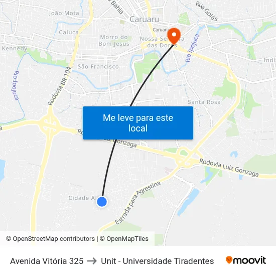 Avenida Vitória 325 to Unit - Universidade Tiradentes map